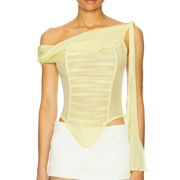 NEW Kim Shui Chiffon Corset Top in Pastel Light Yellow Silk XS - Picture 1 of 4